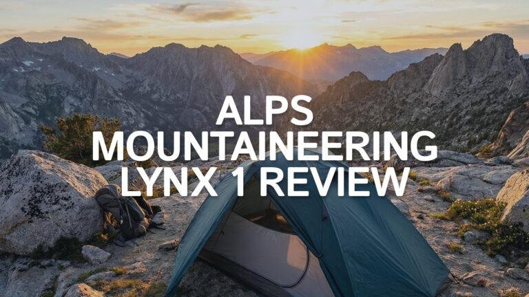 ALPS Mountaineering Lynx 1 tent pitched on a mountain at sunset.