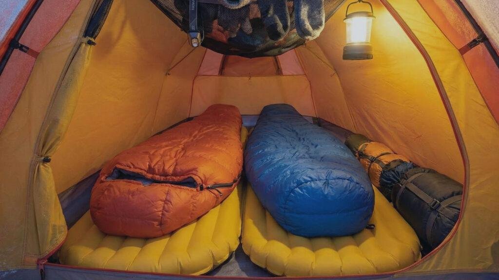 Interior view of the Tasmanian 2 showing sleeping pads and gear loft.