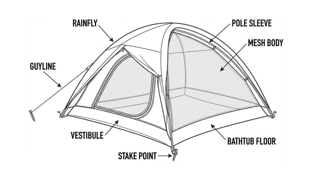 Educational diagram showing the different parts of the best camping tents.
