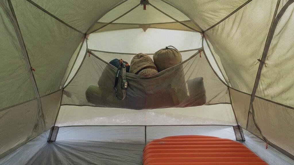Interior view of the Big Agnes Copper Spur showing the large 3D bin storage pocket.
