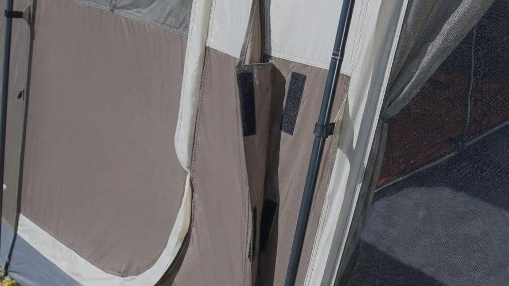 Close up of the patented hinged door on the Coleman WeatherMaster 6 tent.