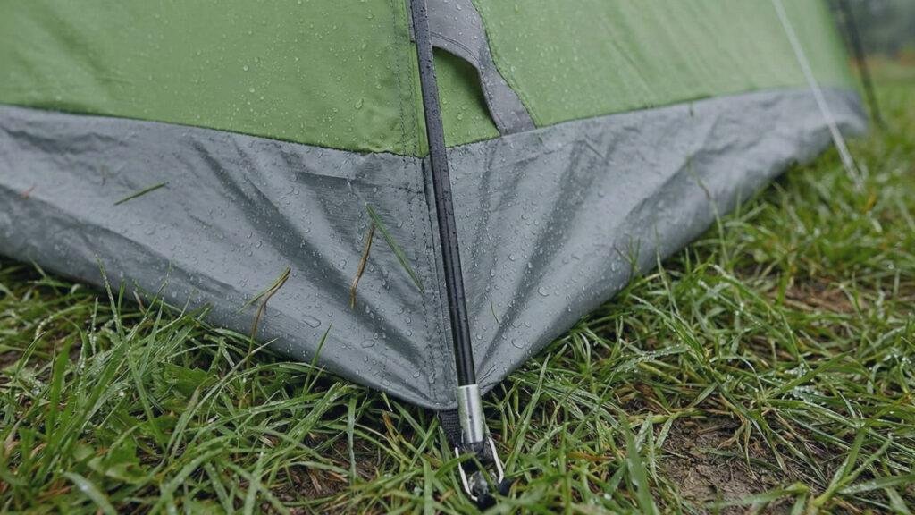 Welded corner and tub floor of the Coleman Sundome 4.