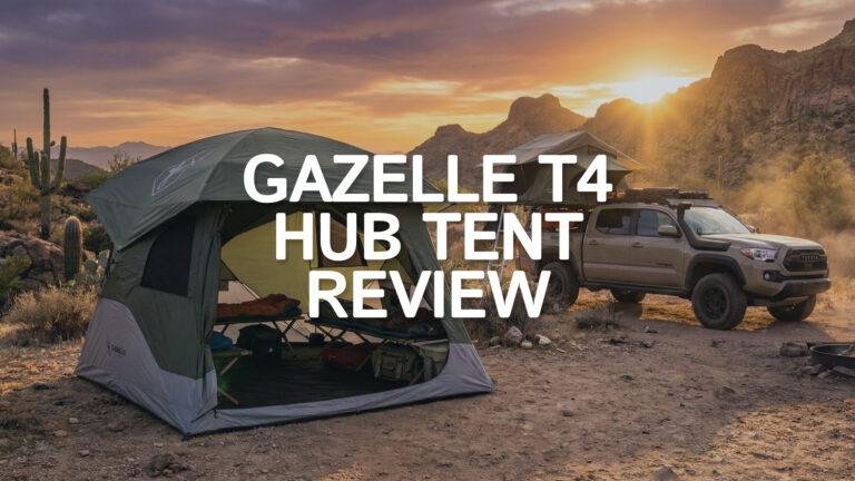 Gazelle T4 Hub Tent pitched next to an overland truck in the desert.