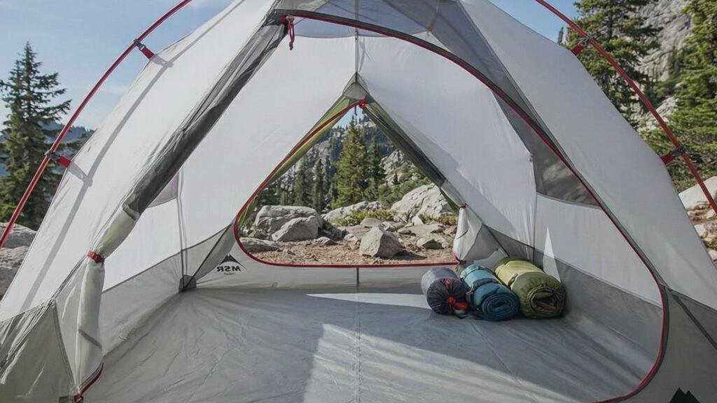 Interior view of the MSR Elixir 2 showing space for two sleeping pads.