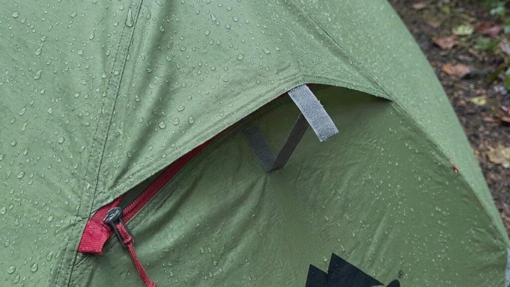 Close up of the kickstand vent on the MSR Elixir 2 rainfly.