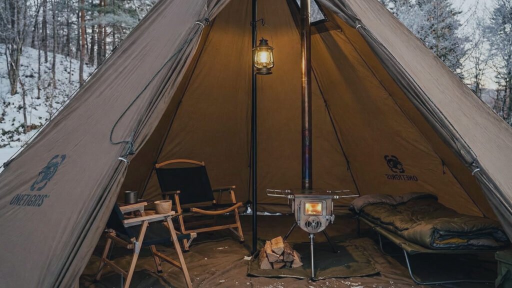 Interior view of the OneTigris Rock Fortress showing space for cots and a stove.