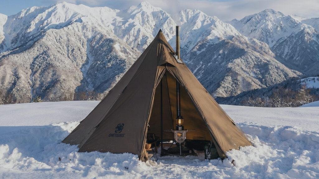 OneTigris Rock Fortress tent on a snowy mountain