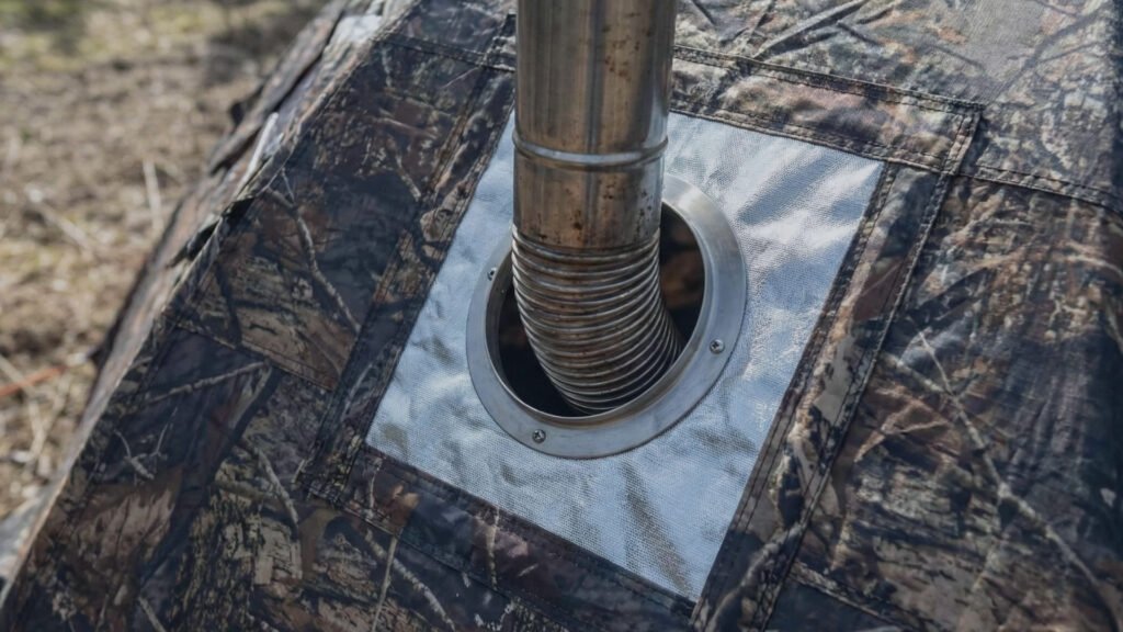 Close up of the metal stove jack ring on the Russian Bear Hot Tent.