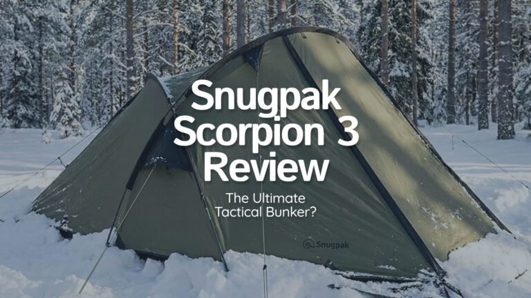 Snugpak Scorpion 3 tunnel tent pitched in the snow for winter camping.