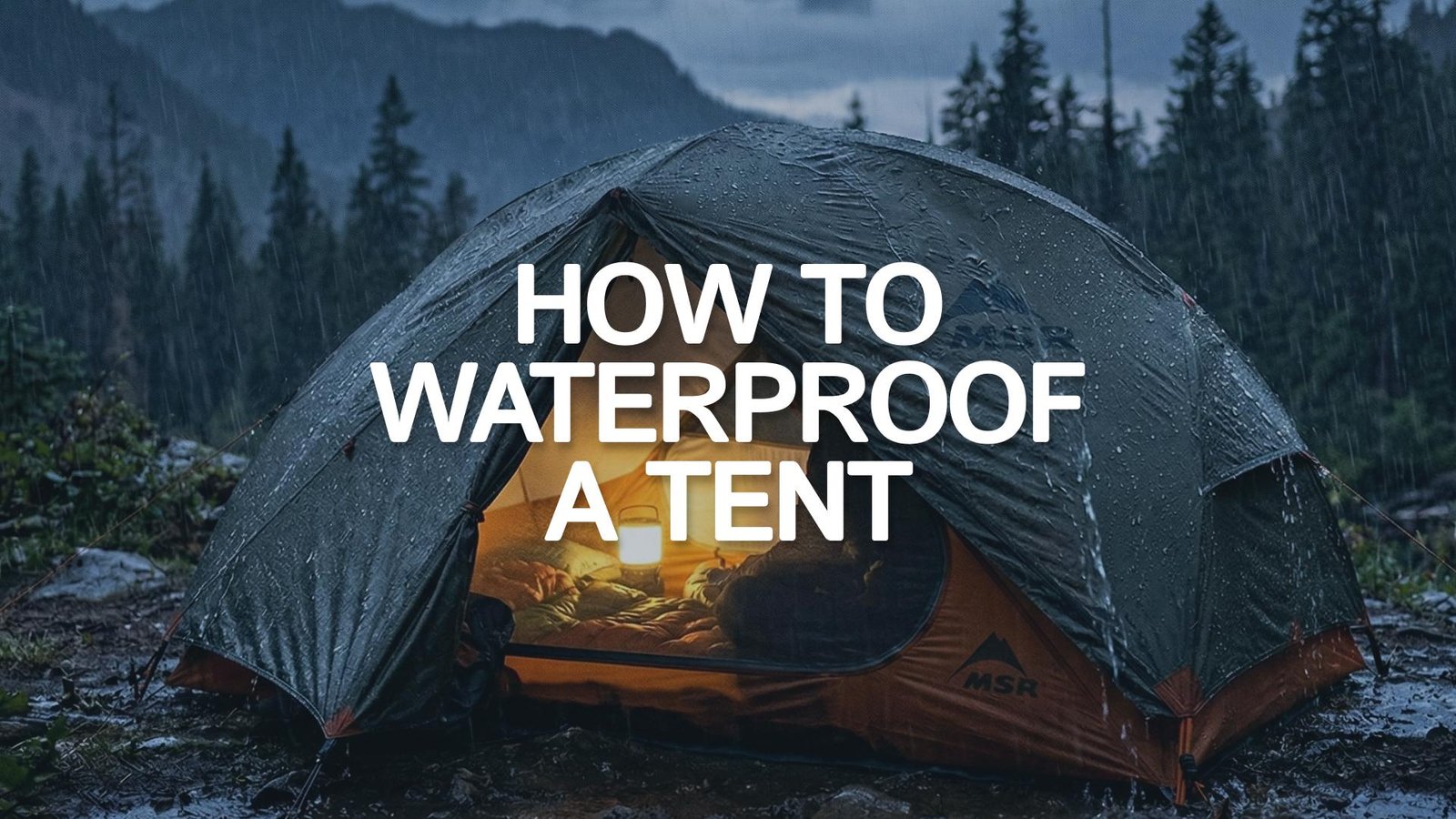 A perfectly waterproofed camping tent shedding heavy rain during a storm.