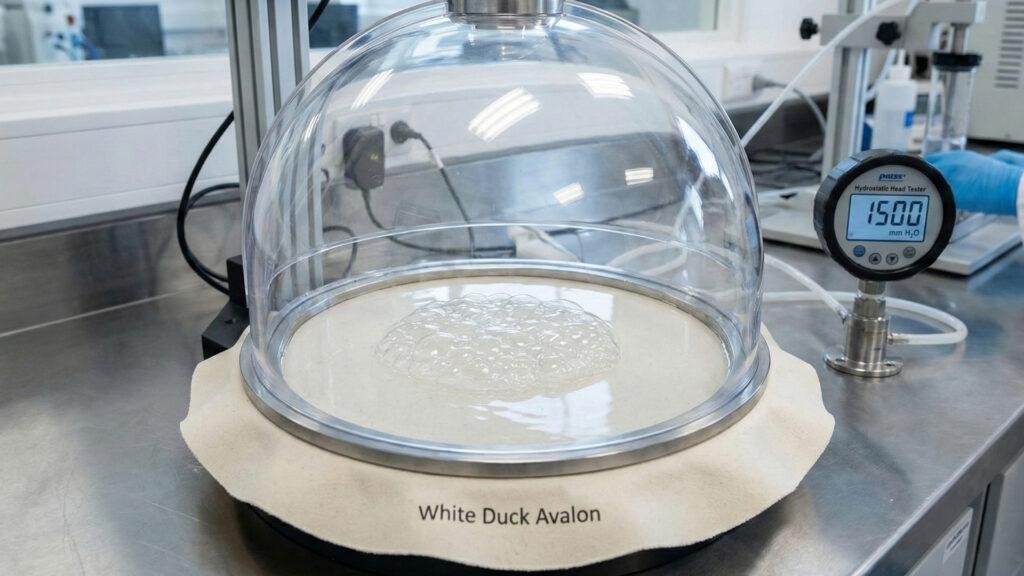 Laboratory testing of 10.1oz Army Duck canvas for waterproof Hydrostatic Head pressure.