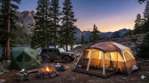 A scenic campsite showcasing the best camping tents for family and backpacking.