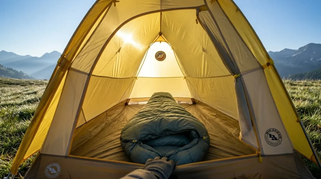 Looking into the interior of a Big Agnes Fly Creek HV UL2 showing the front entry layout.