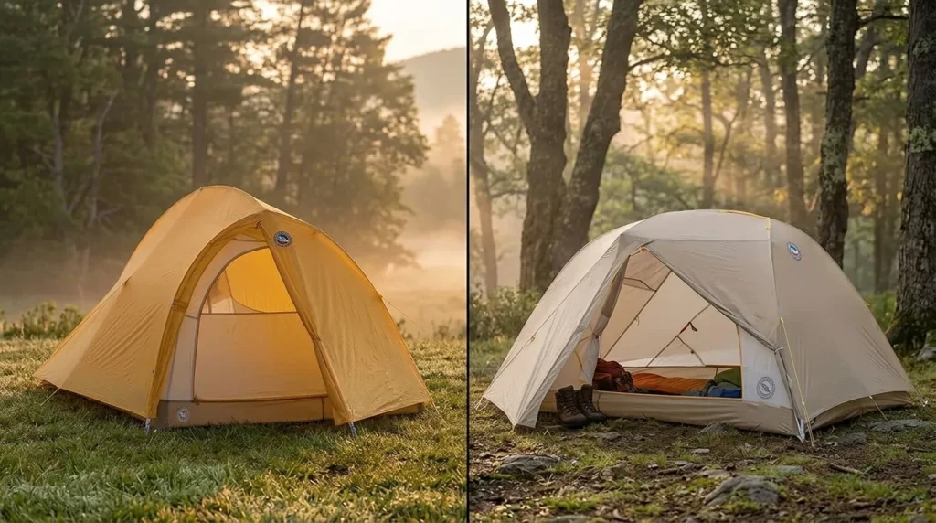 A doors comparison between the front-entry Fly Creek and the side-entry Tiger Wall tents.