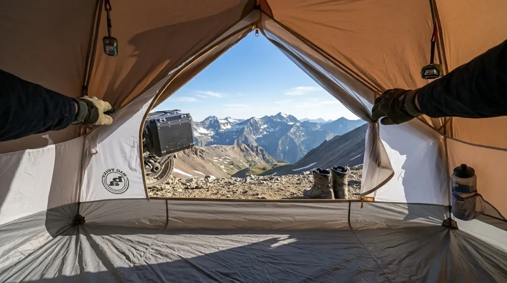 The interior of a Big Agnes Tiger Wall UL2 tent, from tent to outside looking shot.