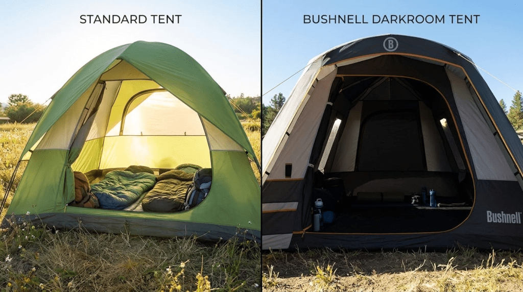A comparison showing the effectiveness of the Bushnell heat shield coating in blocking out light and heat.