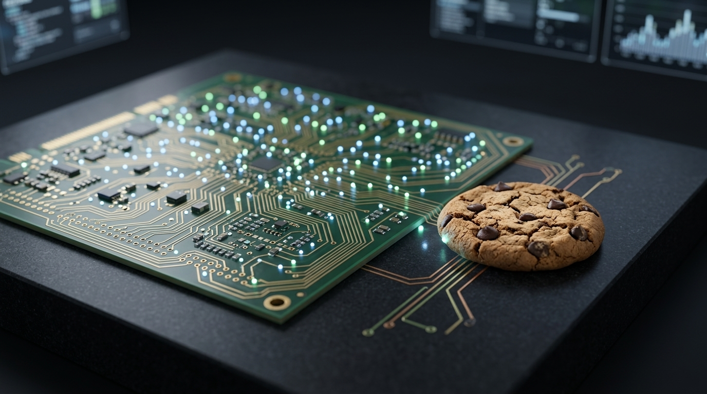 A digital representation of web cookies and tracking technology.