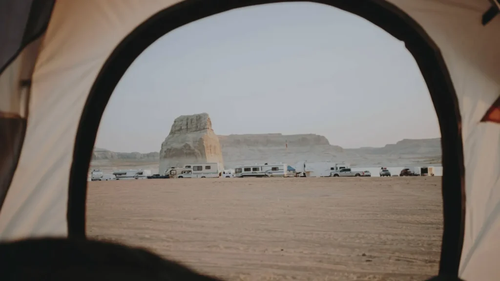 Can you tent camp in an RV site waking up to a sight like this where you open your tent and see all these RV parked in the desert.