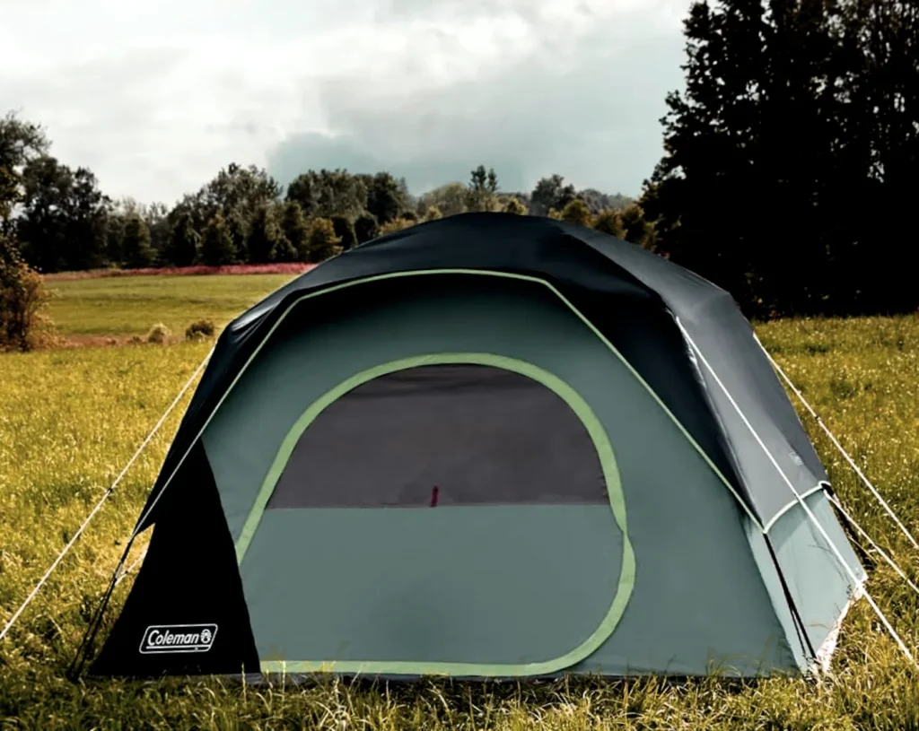Coleman Skydome 6 person tent pitched in the open field