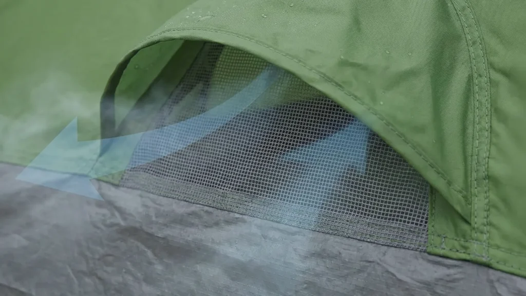 Close up of the floor vent on the Coleman Sundome 4 person tent.