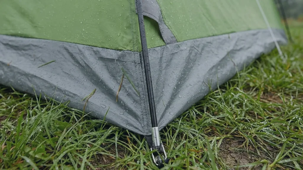 Welded corner and tub floor of the Coleman Sundome 4 person tent.