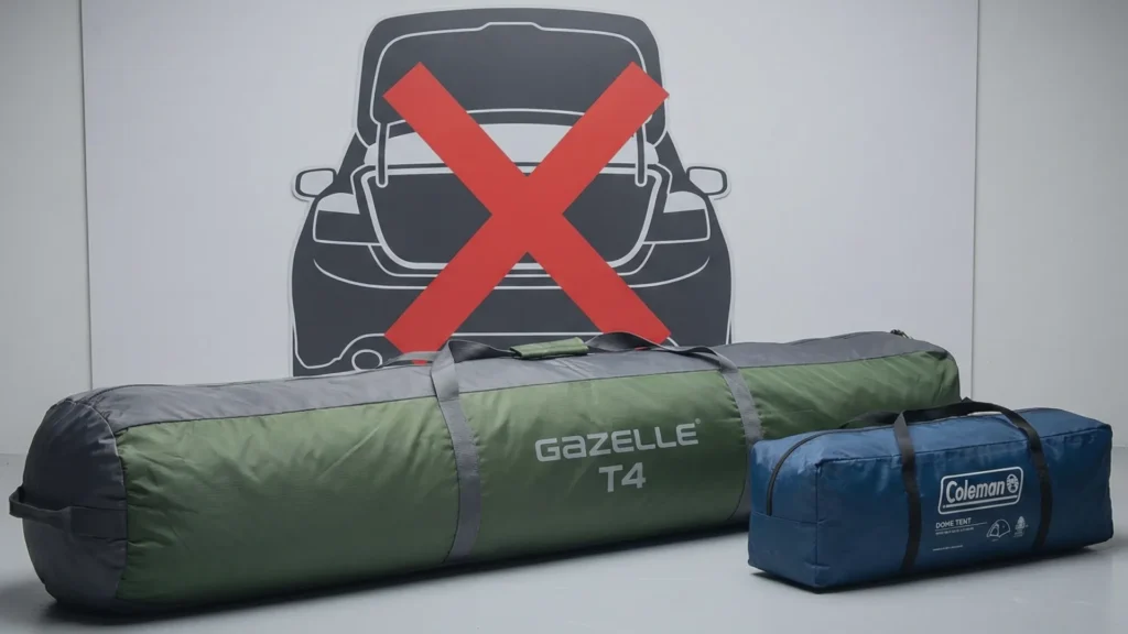 Long Gazelle T4 hub tent carry bag compared to a standard tent bag.