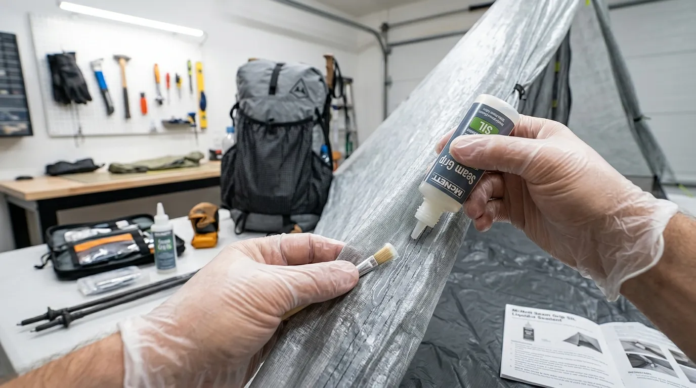 A step by step demonstration showing how to seam seal a tent to prevent leaks.