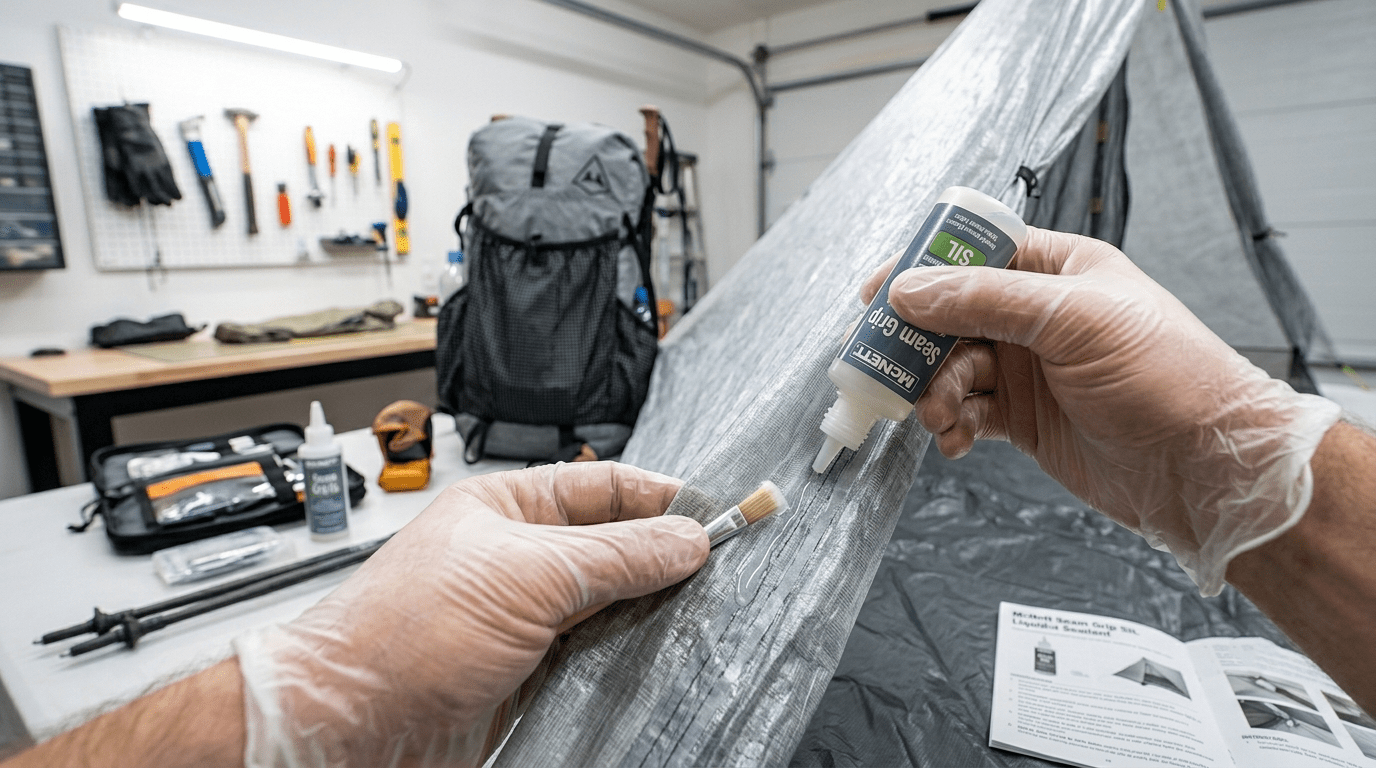 A step by step demonstration showing how to seam seal a tent to prevent leaks.