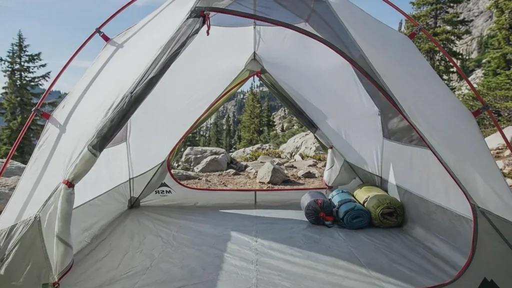 Interior view of the MSR Elixir 2 showing space for two sleeping pads.
