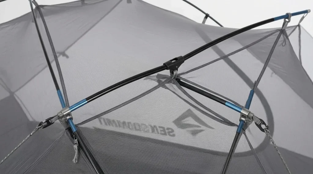 A technical view of the Tension Ridge pole system on a Sea to Summit Telos TR2 tent.