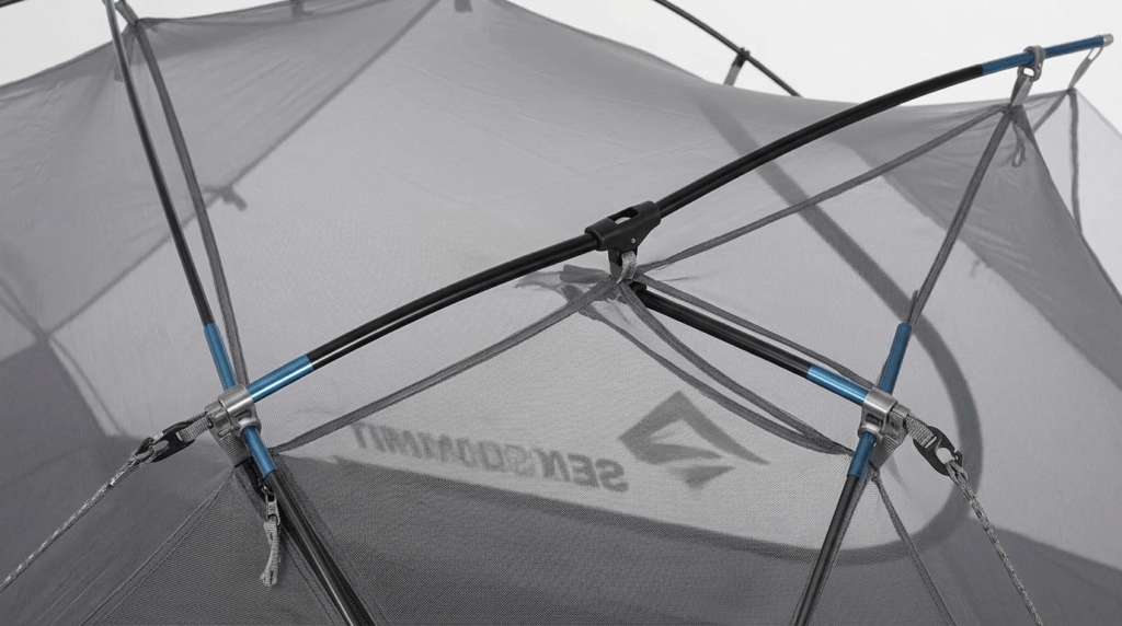 A technical view of the Tension Ridge pole system on a Sea to Summit Telos TR2 tent.