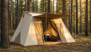 Teton Mesa Canvas Tent pitched in a forest.