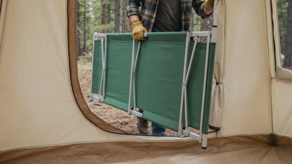 Extra wide doors on the Teton Mesa Canvas Tent allow for easy gear loading.
