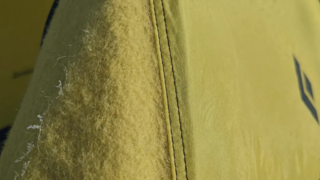 Close up of the fuzzy interior texture of ToddTex fabric used in the Black Diamond Eldorado tent.