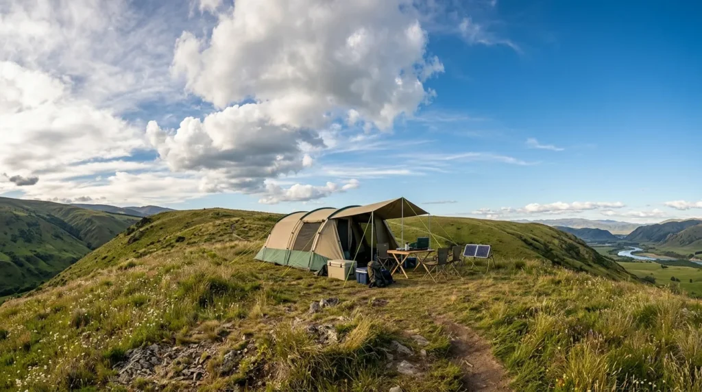 A breezy: high-ground campsite chosen to minimize mosquito presence.