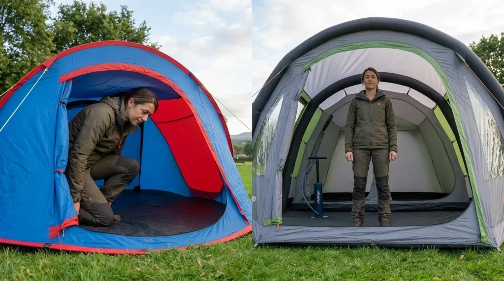 Inflatable tent vs pop up tent: A comparison of standing room between a pop up tent and an inflatable cabin tent.