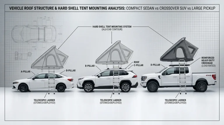 A diagram showing rooftop tent compatibility for different vehicle types.