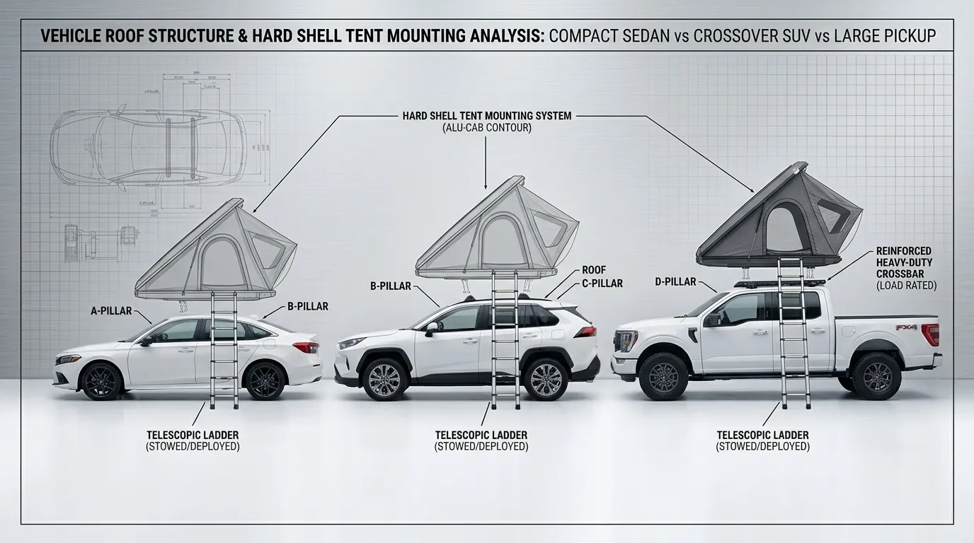 A diagram showing rooftop tent compatibility for different vehicle types.