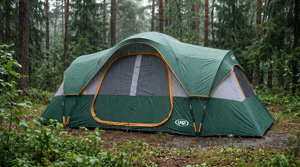 Waterproof test of the UNP 10 person tent.