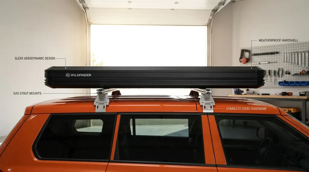 Measuring the 11-inch closed height of the Wildfinder rooftop tent.