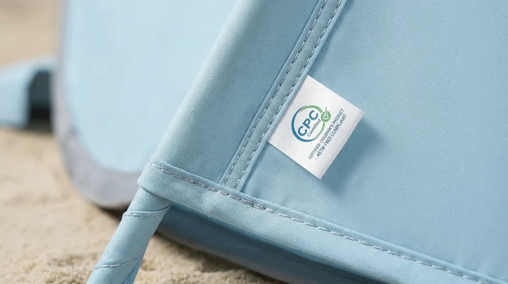 A close up of the premium eco-nylon and wrapped edges on an Elegear beach tent.