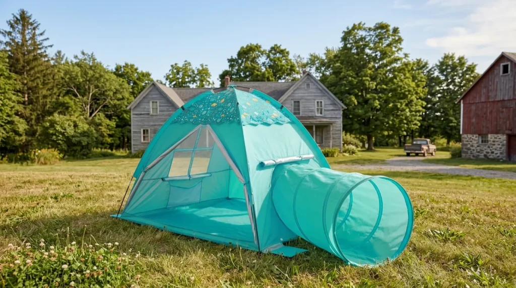 The tunnel port attachment on a Whitefang beach tent for babies.