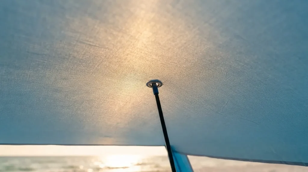 Sunlight filtering through a UPF rated beach camping tents canopy