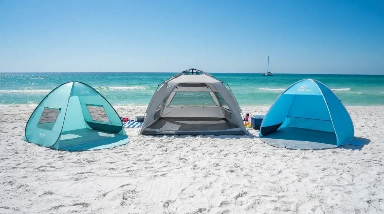 3 beach pop tent pitched on a sunny beach, becoming the ultimate buyers guide featured image