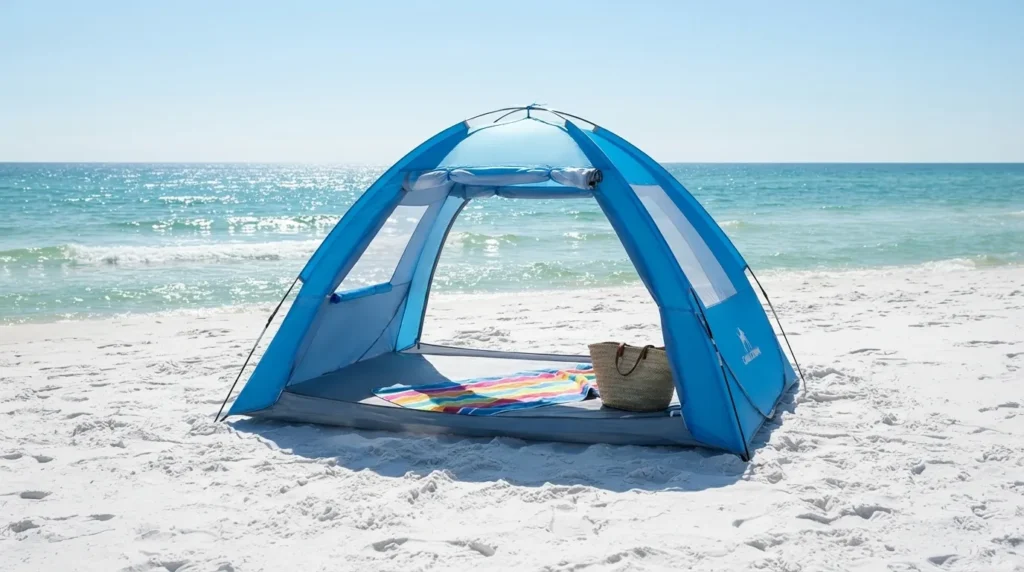 A larger sized Camel Crown tent with a spacious shaded dome interior