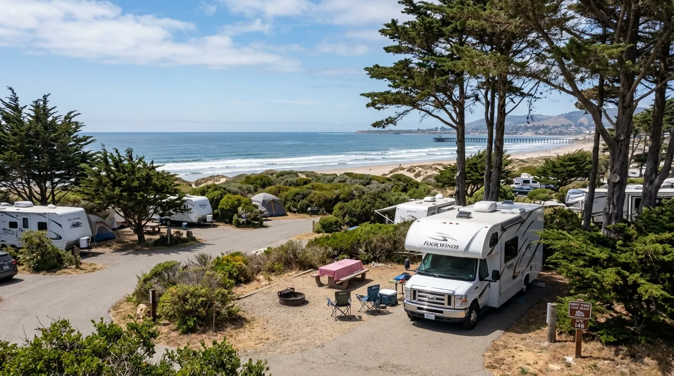 Tent camping set up near the dunes at Pismo Beach California