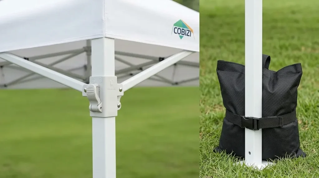 Thick steel pole and truss joint on a COBIZI canopy
