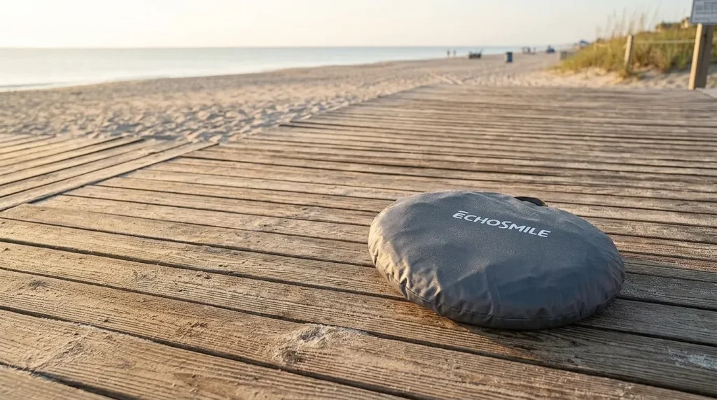 EchoSmile pop up tent packed into its carry bag