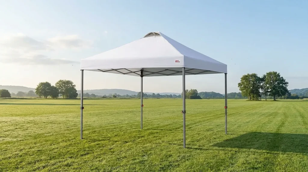 MASTERCANOPY pop up canopy tent set up on a level open lawn with no overhead branches